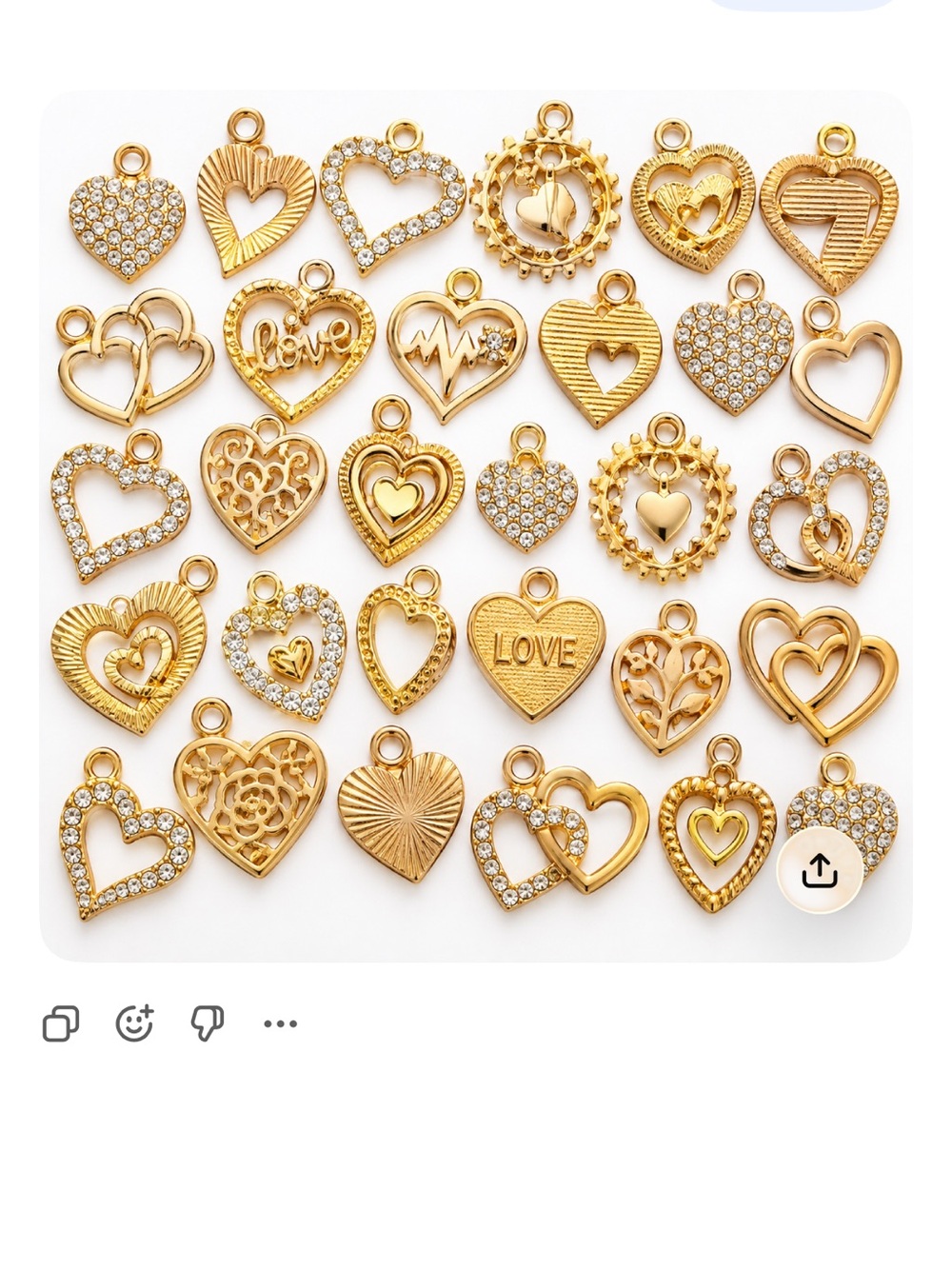 30PCS Gold Heart Charms Rhinestone Love Pendants Jewelry Making DIY Crafts